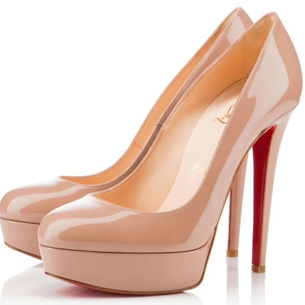 🌺Authentic CHRISTIAN LOUBOUTIN 🌺👠 Bianca 120 Patent calf Nude size 38.5 - Picture 1 of 16